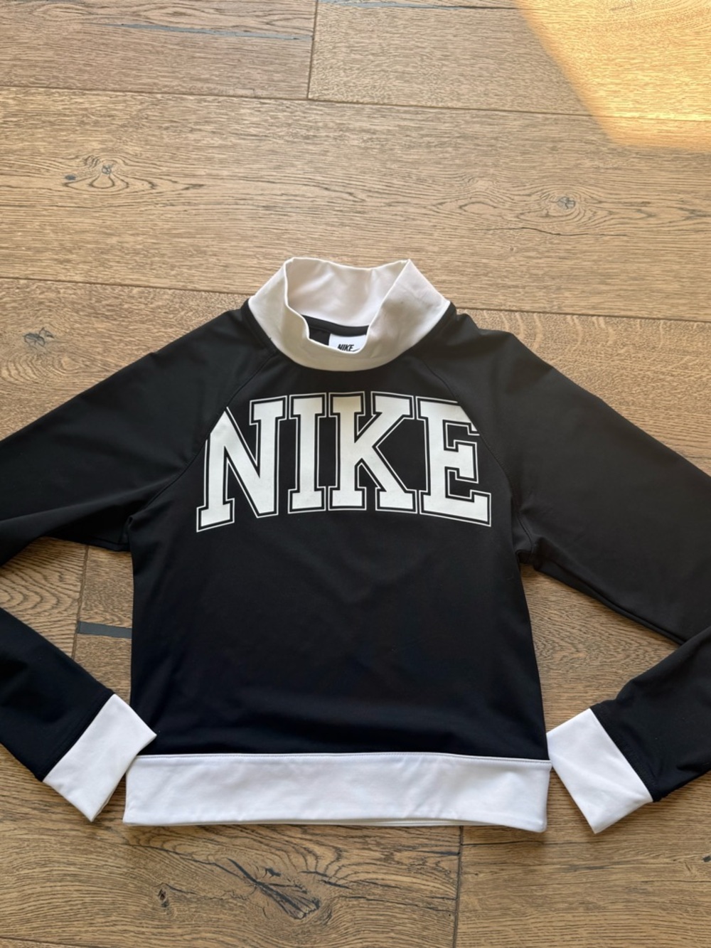 Nike Black and White Logo Mock Neck Cropped Pullover